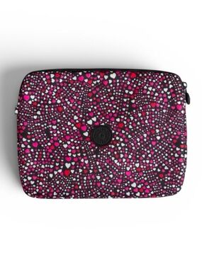 Kipling Tablet Sleeve iPad Case Travel Zip Pouch Black Pink Heart Print One Size
